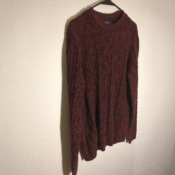 Pull&Bear M Sweater Red Black Textured Knit Crew Neck Long Sleeve Pullover Men - Picture 2 of 5